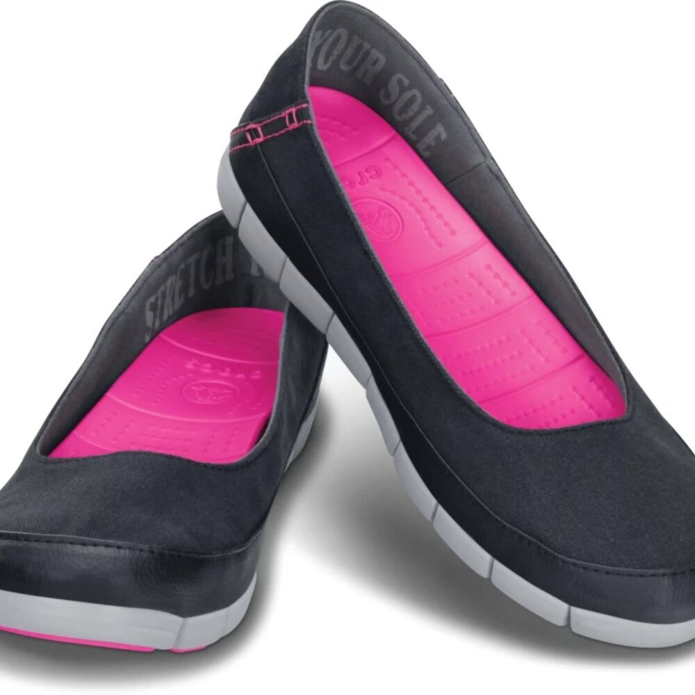Crocs Women's Black Purple Stretch Sole Slip-On Ballet Flat Size 9